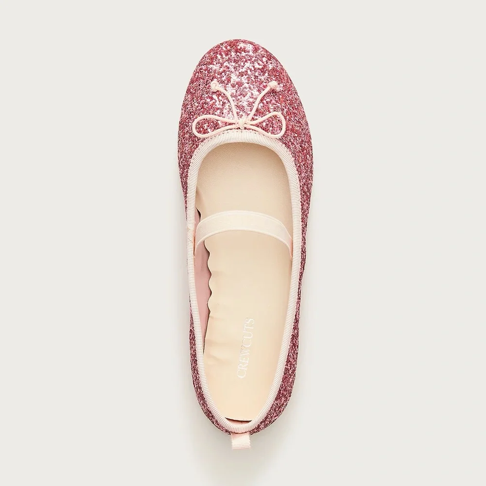 J.Crew Girls’ Strappy Glitter Ballet Flats in Pink Glitter Multi Size 12